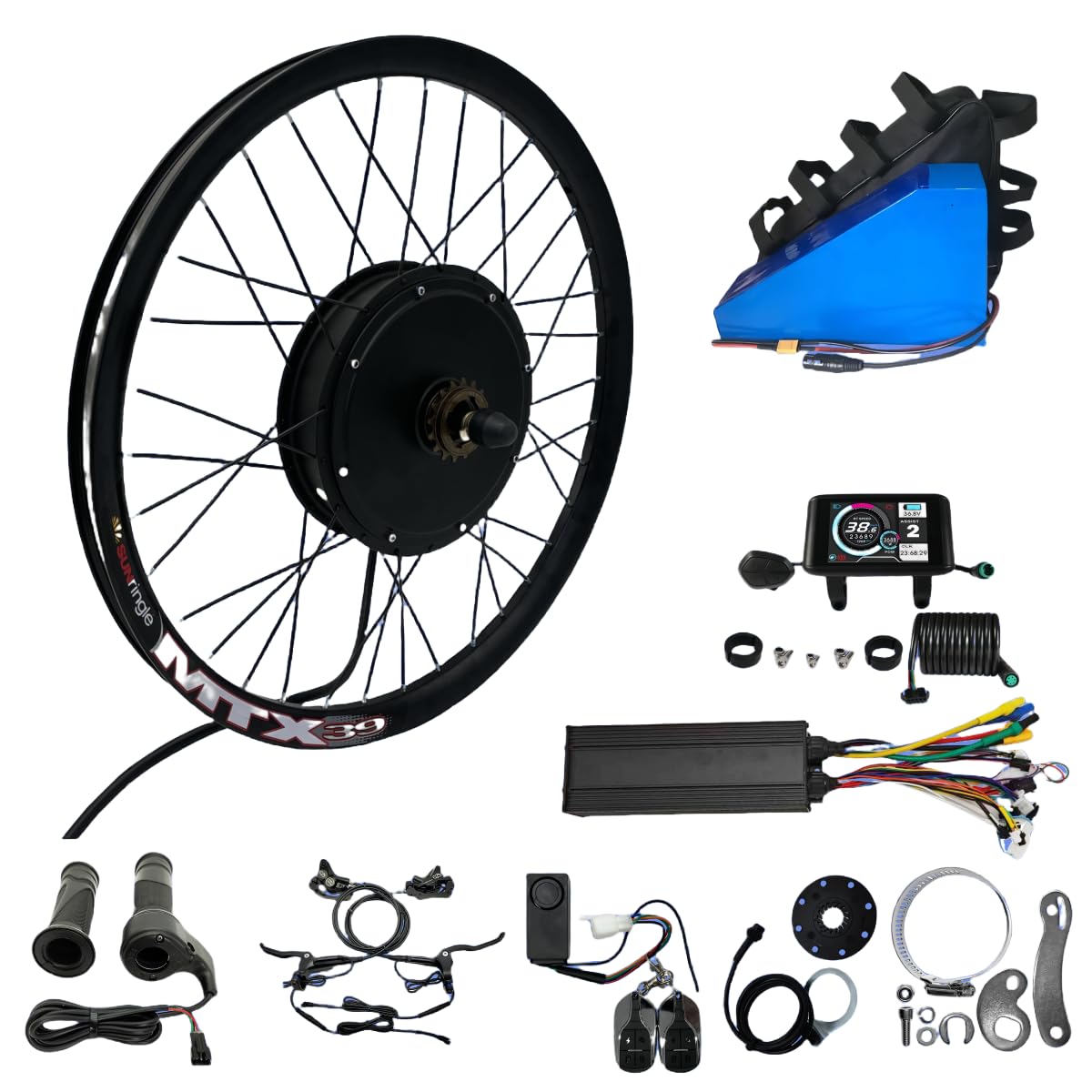 72V 3000W Elcykel Konverteringssæt – Baghjulsmotor (24–29” / 700C) MTX39 Med 72V 26Ah Trekantsbatteri