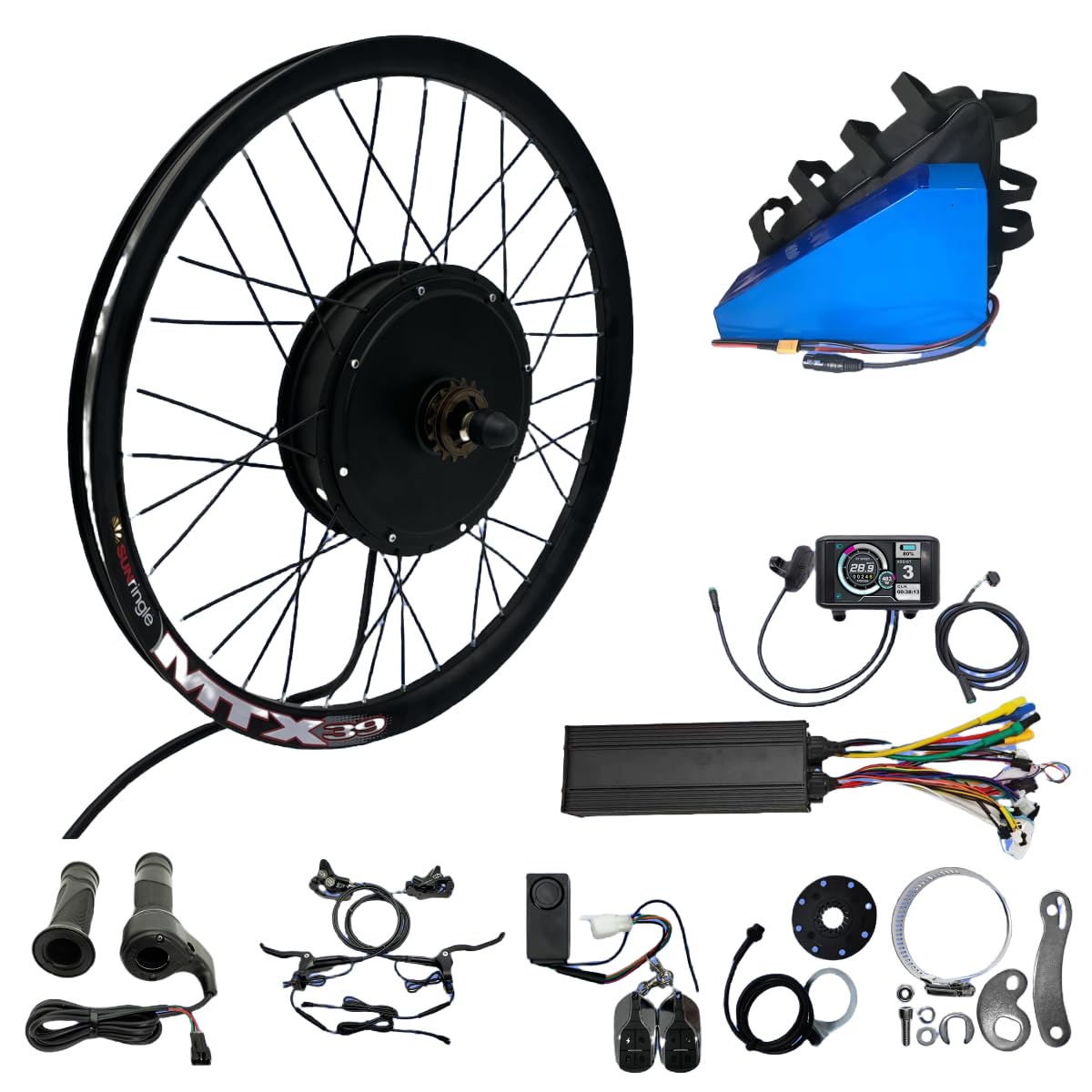72V 3000W Elcykel Konverteringssæt – Baghjulsmotor (24–29” / 700C) MTX39 Med 72V 26Ah Trekantsbatteri