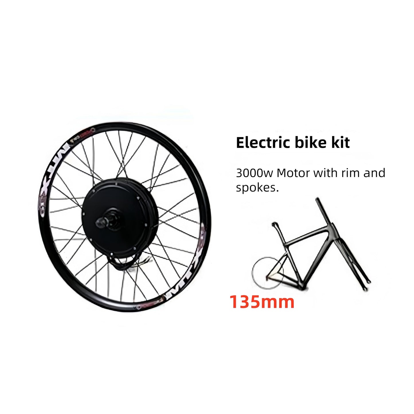 72V 3000W Elcykel Konverteringssæt – Baghjulsmotor (24–29” / 700C) MTX39 Med 72V 26Ah Trekantsbatteri