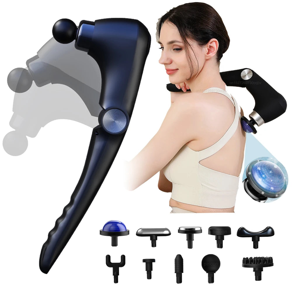 Electric Massage Gun with Extended Handle — Hot & Cold + 10 Heads
