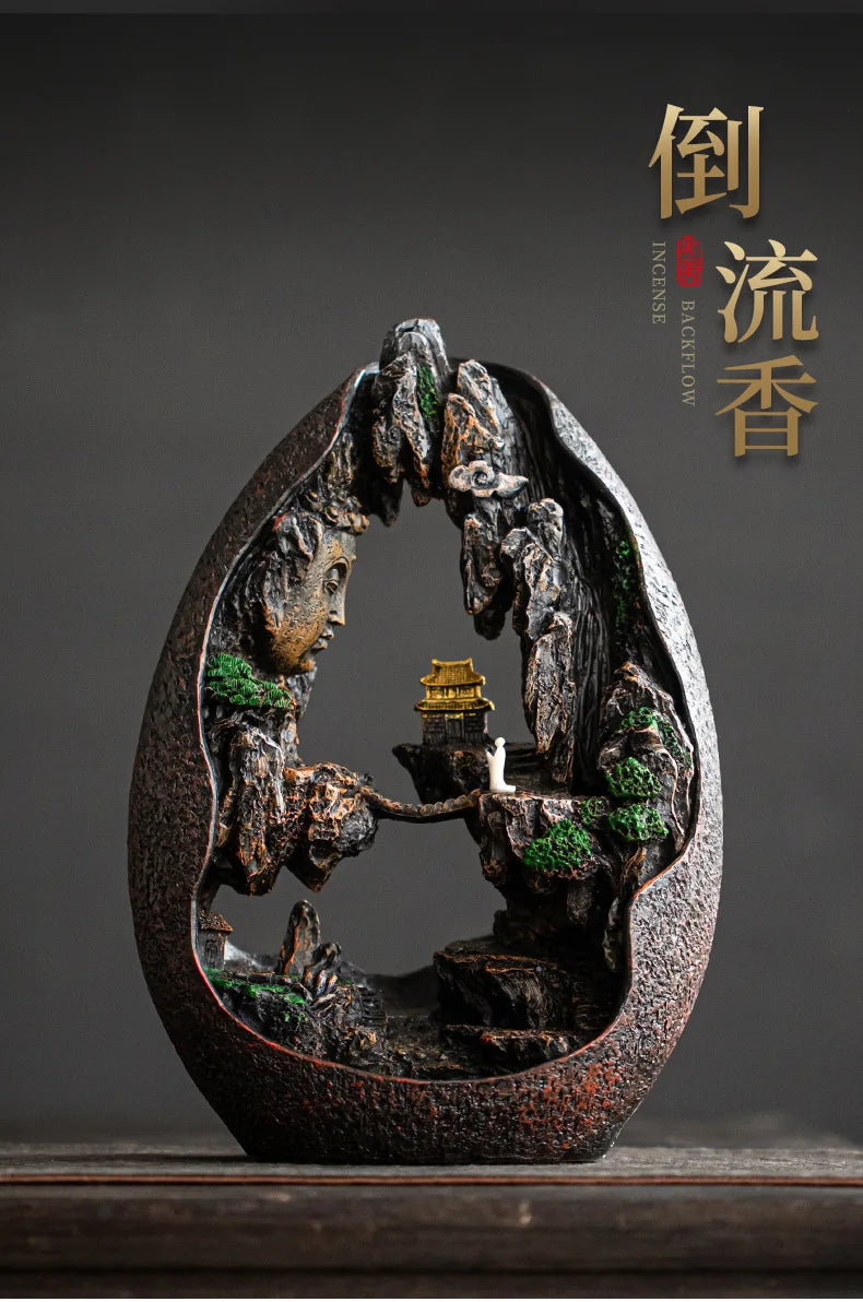 Asking Buddha Backflow Incense Burner, Sandalwood Agarwood Burner, Living Room Tea Ceremony Creative Gifts Ornament,
