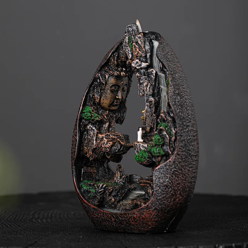 Asking Buddha Backflow Incense Burner, Sandalwood Agarwood Burner, Living Room Tea Ceremony Creative Gifts Ornament,