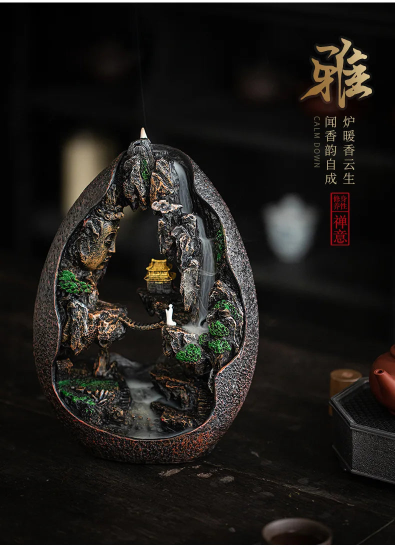 Asking Buddha Backflow Incense Burner, Sandalwood Agarwood Burner, Living Room Tea Ceremony Creative Gifts Ornament,