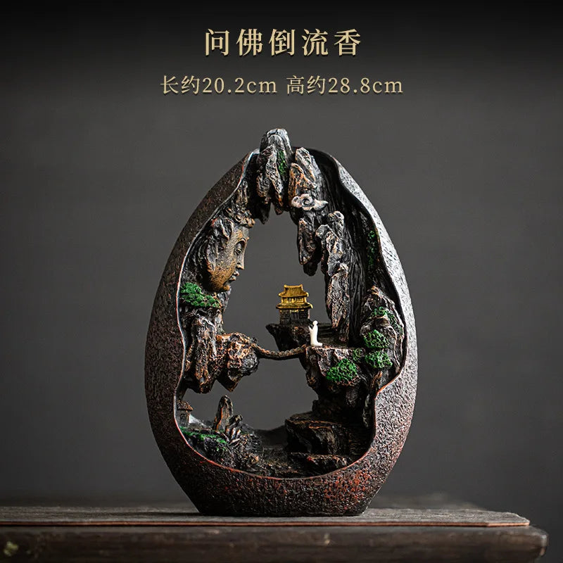 Asking Buddha Backflow Incense Burner, Sandalwood Agarwood Burner, Living Room Tea Ceremony Creative Gifts Ornament,