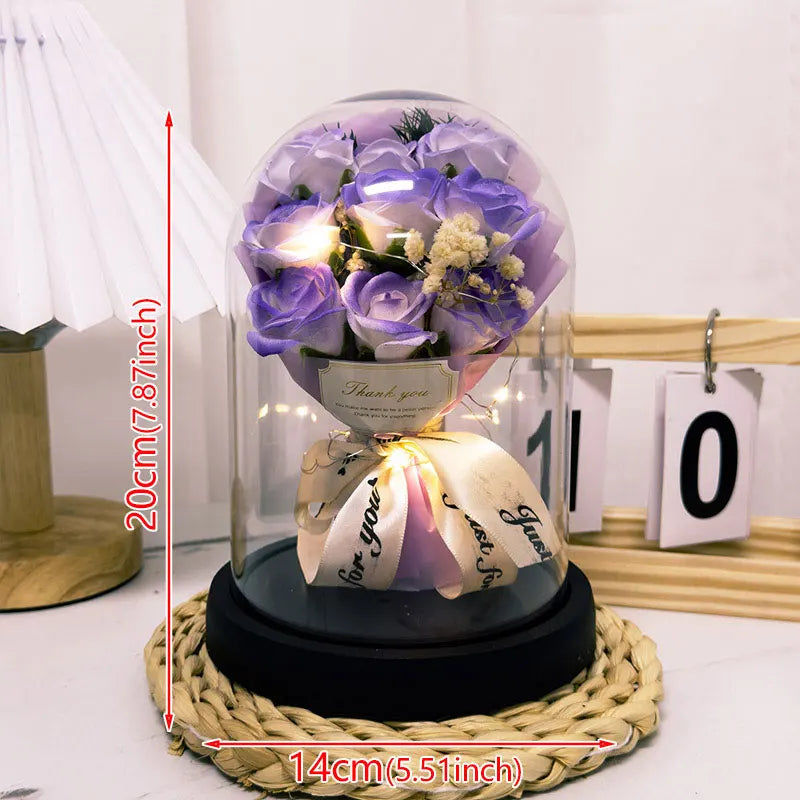 Eternal LED Light Acrylic Cover Flower Valentines Day Gift Wedding Party Decor Flower Set Transparent Rose Holiday Party Gift