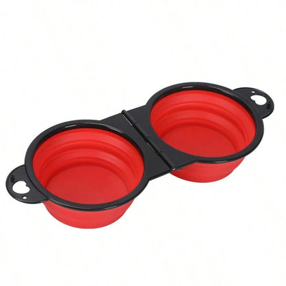 1-piece 2-in-1 Foldable Dual Bowl Feeding Bowl Portable Outdoor Travel Dog Cat Drinking Bowl Pet Supplies Outdoor Feeding Water
