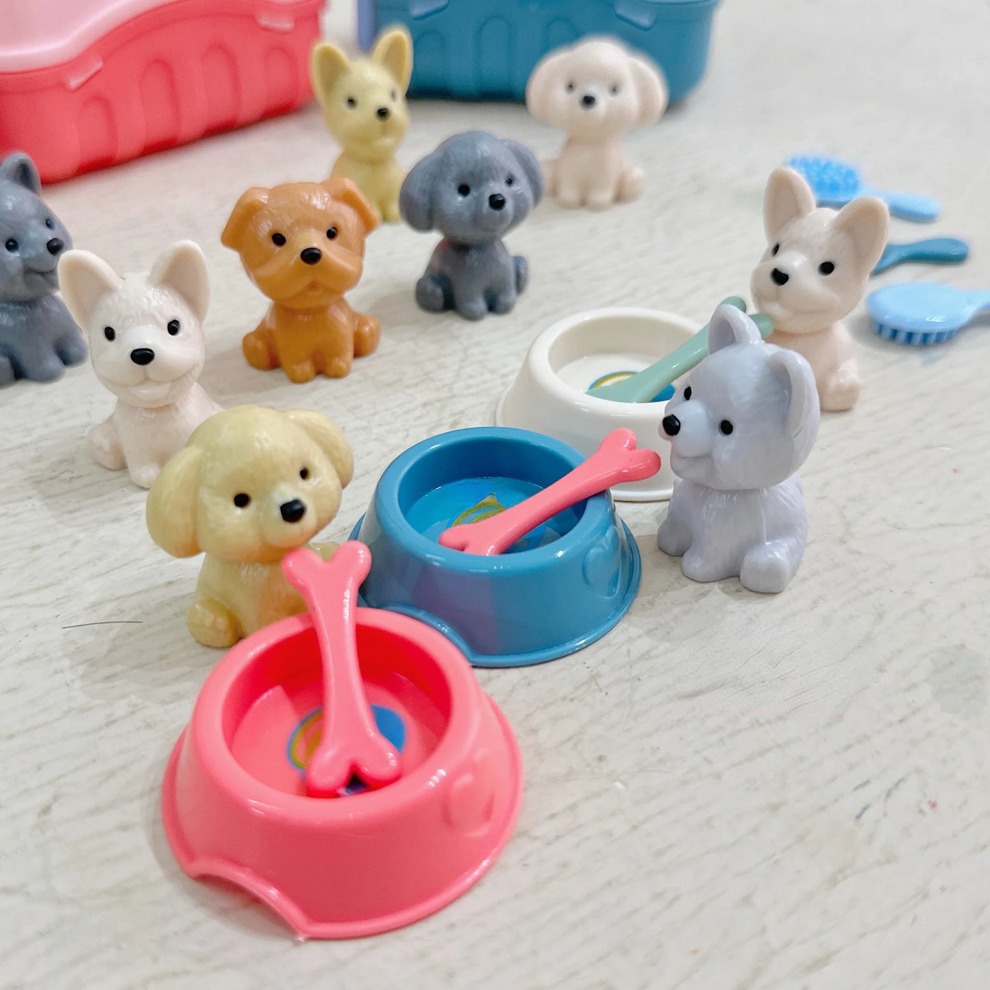 8pcs/set Cute Dog Pet Basket Family Toys Dog Doll Set Dog Cage Toys Scene Playing Toys Christmas Decoration  Gifts