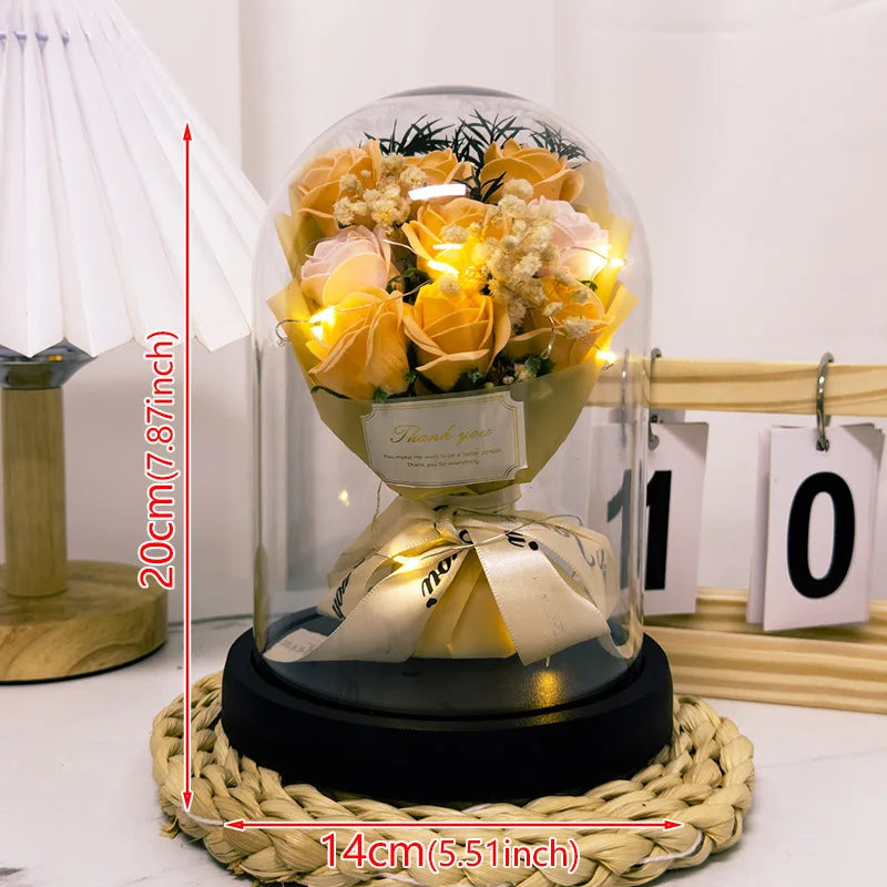 Eternal LED Light Acrylic Cover Flower Valentines Day Gift Wedding Party Decor Flower Set Transparent Rose Holiday Party Gift