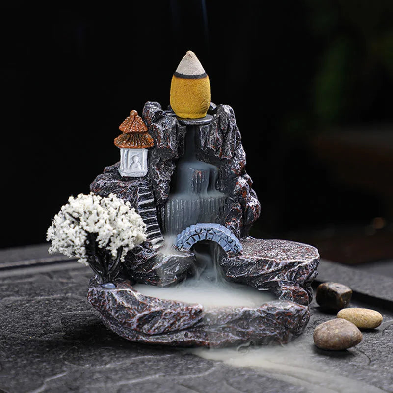 Resin Backflow Incense Home Ornament Mountains River Waterfall Reflux Incense Burners Fountain Backflow Aroma Incense Holder