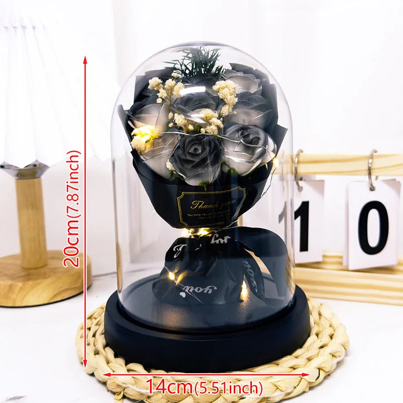 Eternal LED Light Acrylic Cover Flower Valentines Day Gift Wedding Party Decor Flower Set Transparent Rose Holiday Party Gift