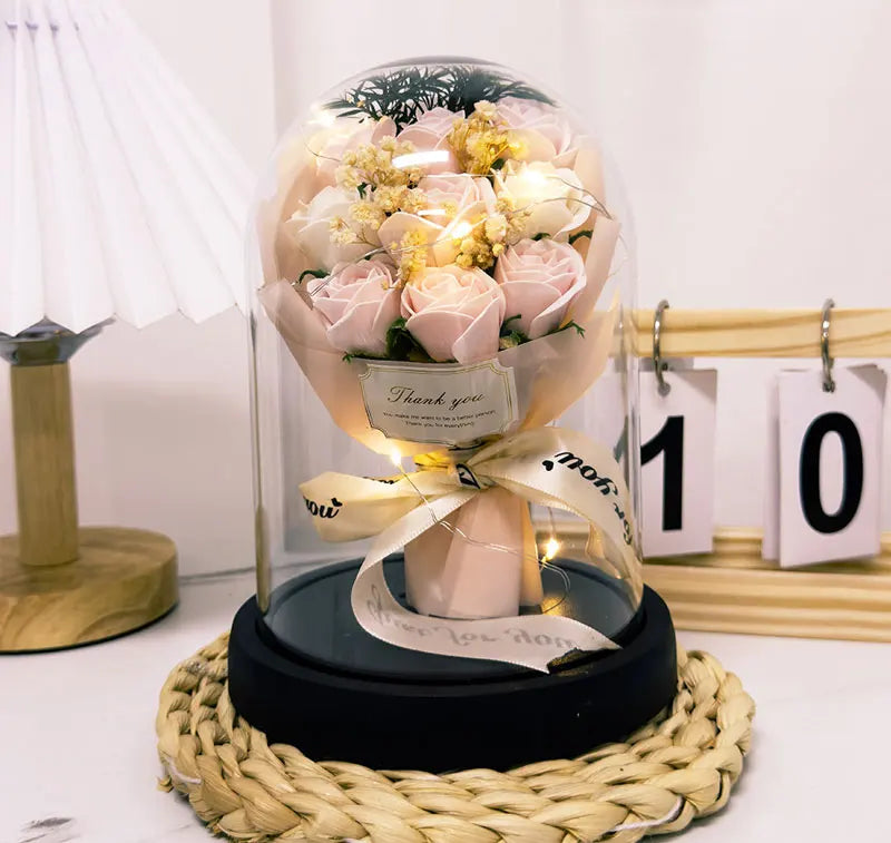 Eternal LED Light Acrylic Cover Flower Valentines Day Gift Wedding Party Decor Flower Set Transparent Rose Holiday Party Gift