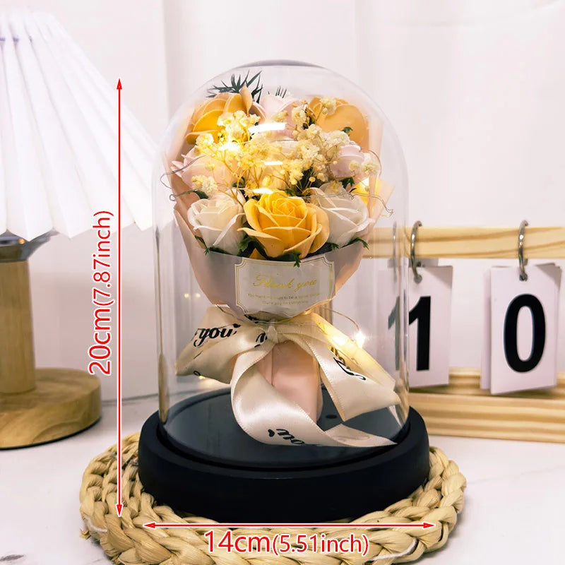 Eternal LED Light Acrylic Cover Flower Valentines Day Gift Wedding Party Decor Flower Set Transparent Rose Holiday Party Gift