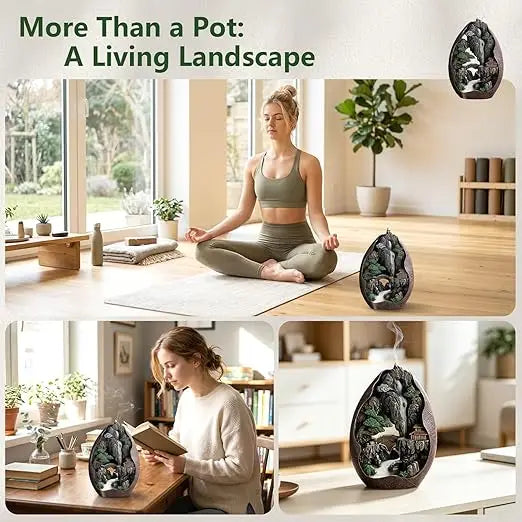 Large Size Mountain Waterfall Incense Burner Backflow Room Decor Incense Cone Holder with 36 Pcs Meditation Oud Incense Cones