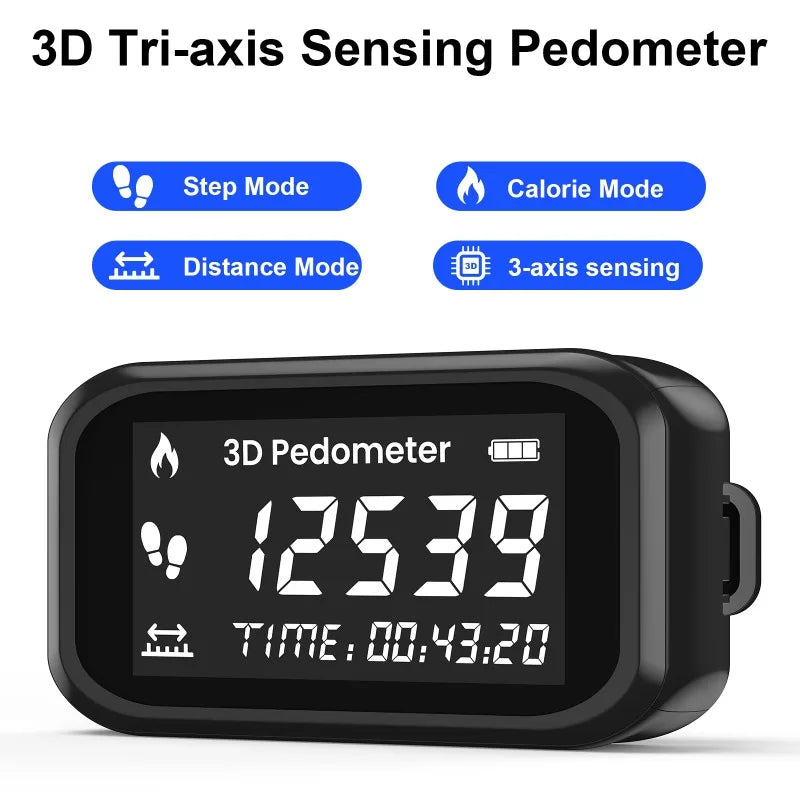 Rechargeable Pedometer with LCD Display — Waist Clip & Armband