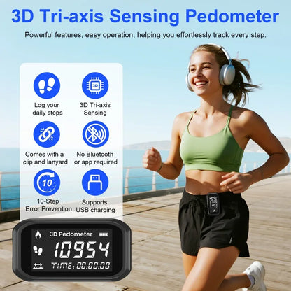 Rechargeable Pedometer with LCD Display — Waist Clip & Armband