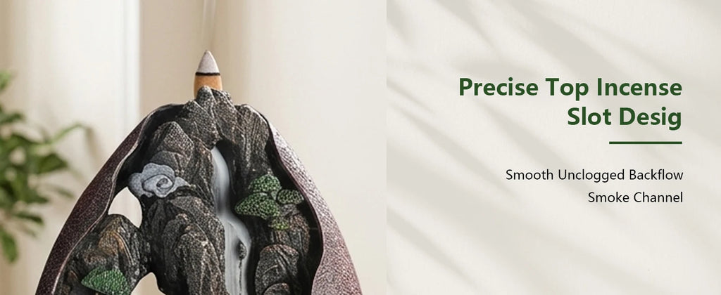 Large Size Mountain Waterfall Incense Burner Backflow Room Decor Incense Cone Holder with 36 Pcs Meditation Oud Incense Cones