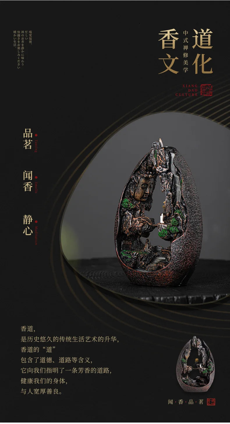 Asking Buddha Backflow Incense Burner, Sandalwood Agarwood Burner, Living Room Tea Ceremony Creative Gifts Ornament,