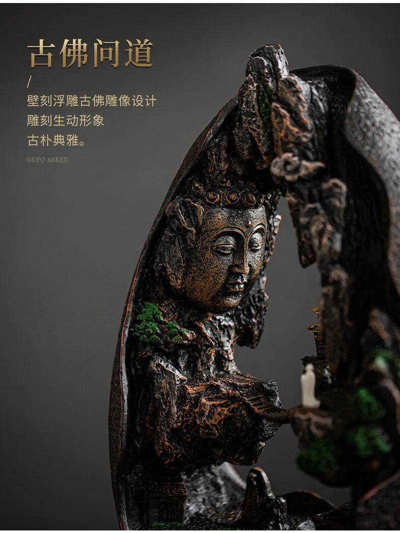 Asking Buddha Backflow Incense Burner, Sandalwood Agarwood Burner, Living Room Tea Ceremony Creative Gifts Ornament,