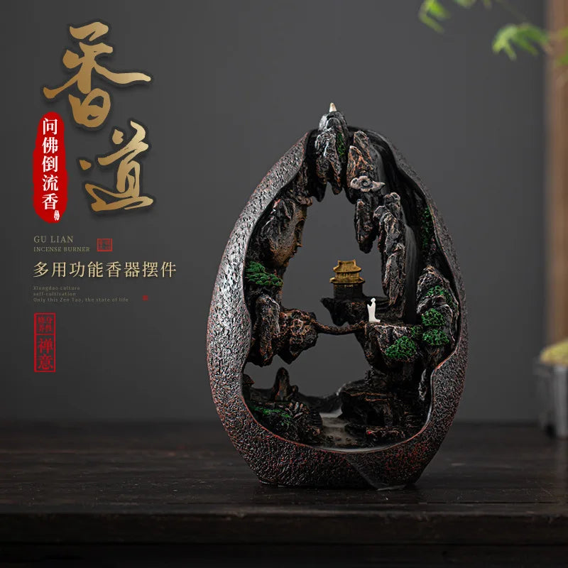 Asking Buddha Backflow Incense Burner, Sandalwood Agarwood Burner, Living Room Tea Ceremony Creative Gifts Ornament,