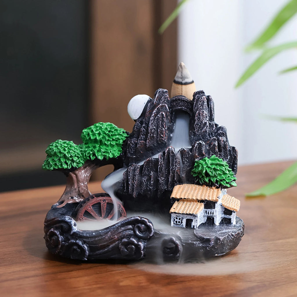 Resin Backflow Incense Home Ornament Mountains River Waterfall Reflux Incense Burners Fountain Backflow Aroma Incense Holder