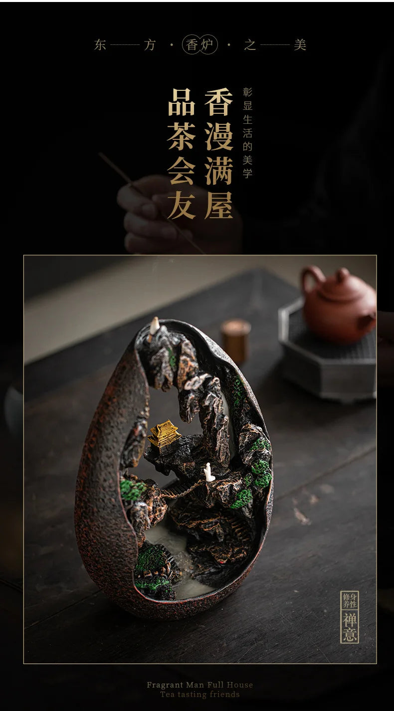 Asking Buddha Backflow Incense Burner, Sandalwood Agarwood Burner, Living Room Tea Ceremony Creative Gifts Ornament,