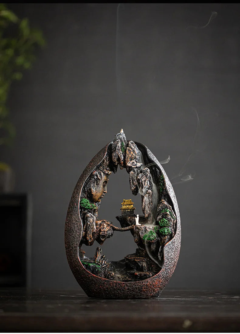 Asking Buddha Backflow Incense Burner, Sandalwood Agarwood Burner, Living Room Tea Ceremony Creative Gifts Ornament,