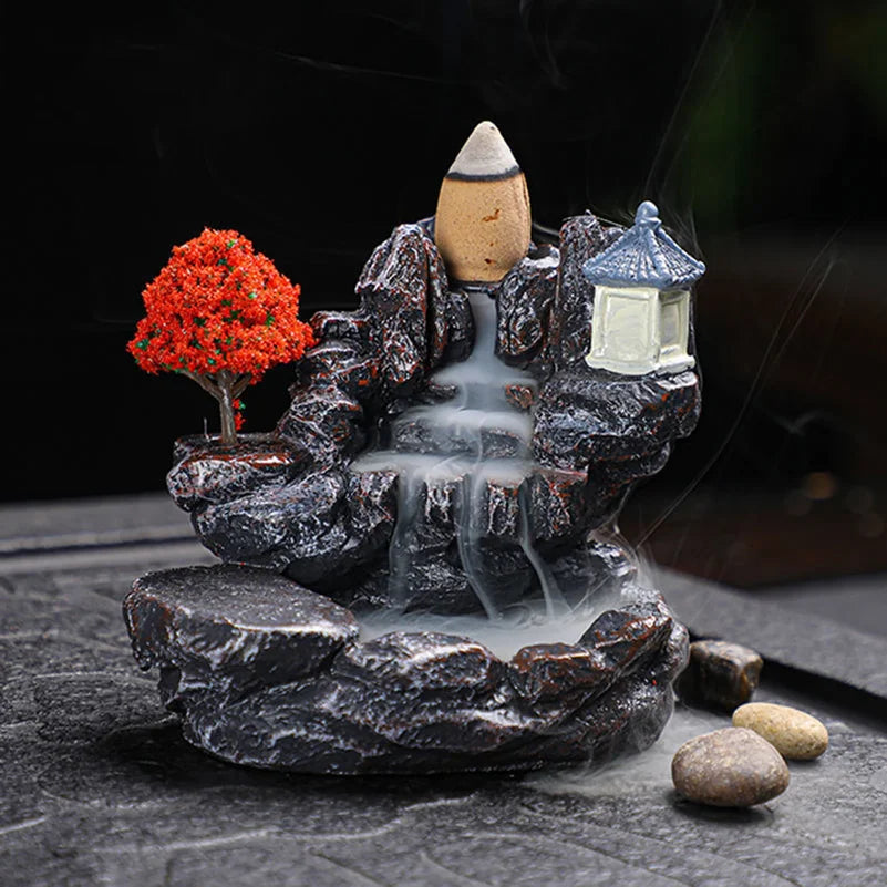 Resin Backflow Incense Home Ornament Mountains River Waterfall Reflux Incense Burners Fountain Backflow Aroma Incense Holder