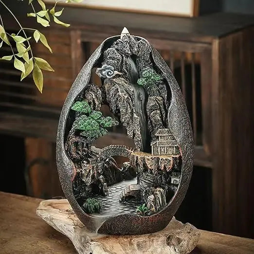 Large Size Mountain Waterfall Incense Burner Backflow Room Decor Incense Cone Holder with 36 Pcs Meditation Oud Incense Cones