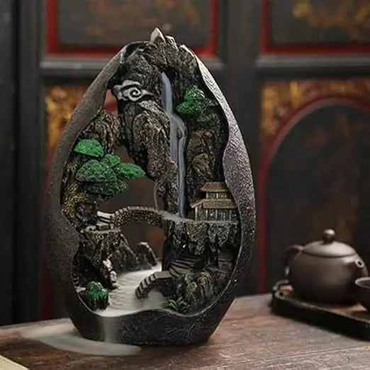 Large Size Mountain Waterfall Incense Burner Backflow Room Decor Incense Cone Holder with 36 Pcs Meditation Oud Incense Cones