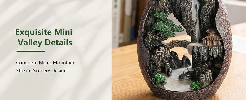 Large Size Mountain Waterfall Incense Burner Backflow Room Decor Incense Cone Holder with 36 Pcs Meditation Oud Incense Cones