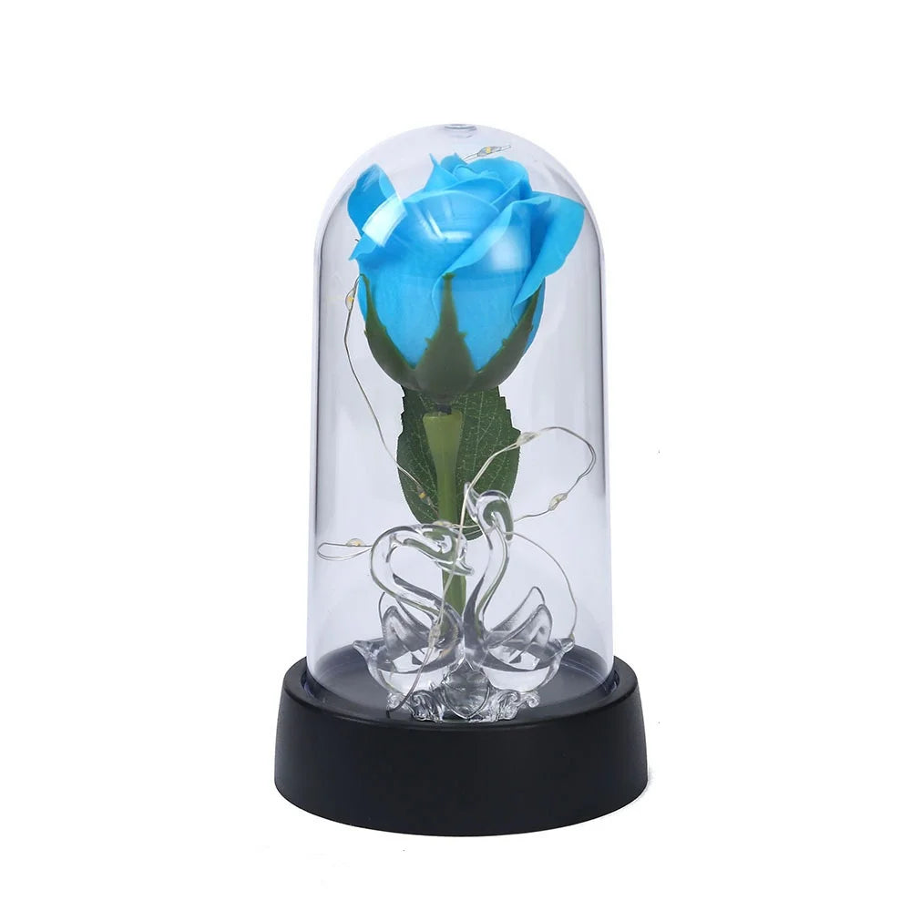 Enchanted Beauty And The Beast Rose Flower with Black Base LED Light In Glass Dome Valentine Christmas Gift Wedding Home Decor