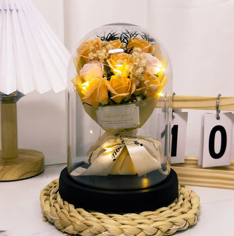 Eternal LED Light Acrylic Cover Flower Valentines Day Gift Wedding Party Decor Flower Set Transparent Rose Holiday Party Gift