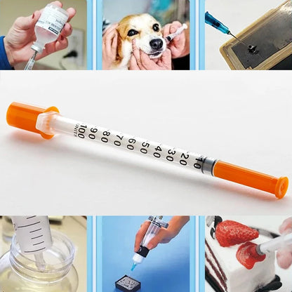 20/50/100pcs 1ml 0.5ml 30G 31G Pet Animal Dog Cat Disposable Syringe Plastic Veterinary Syringe With Needles Medical Supplies