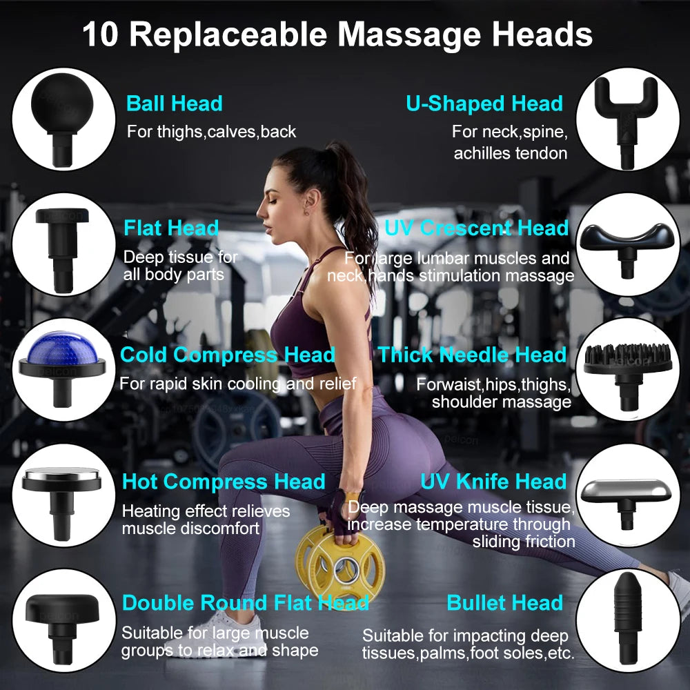Electric Massage Gun with Extended Handle — Hot & Cold + 10 Heads