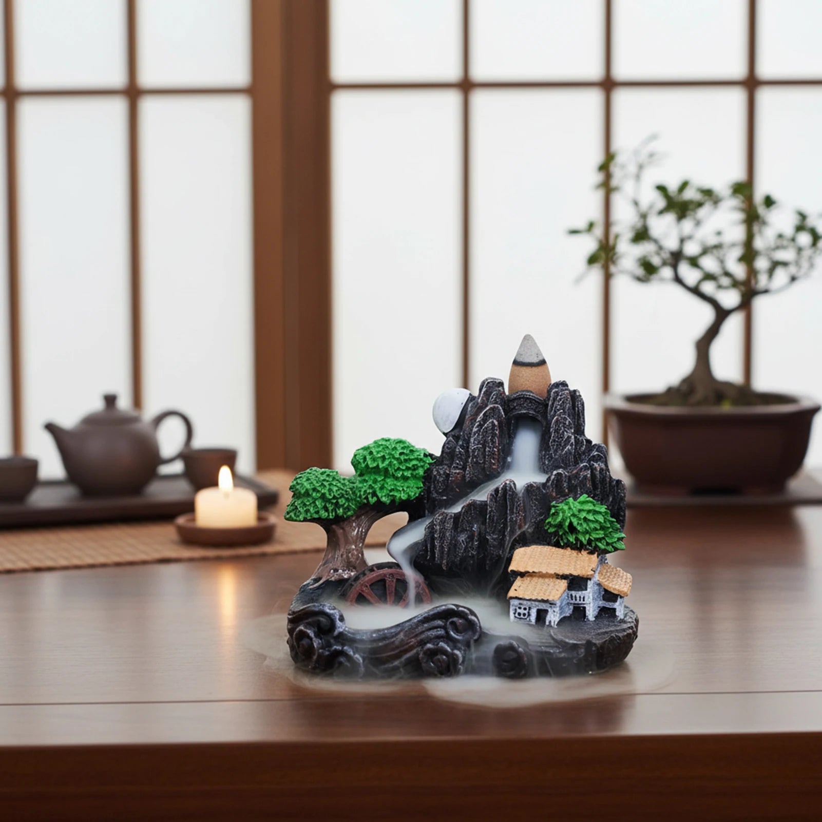 Resin Backflow Incense Home Ornament Mountains River Waterfall Reflux Incense Burners Fountain Backflow Aroma Incense Holder