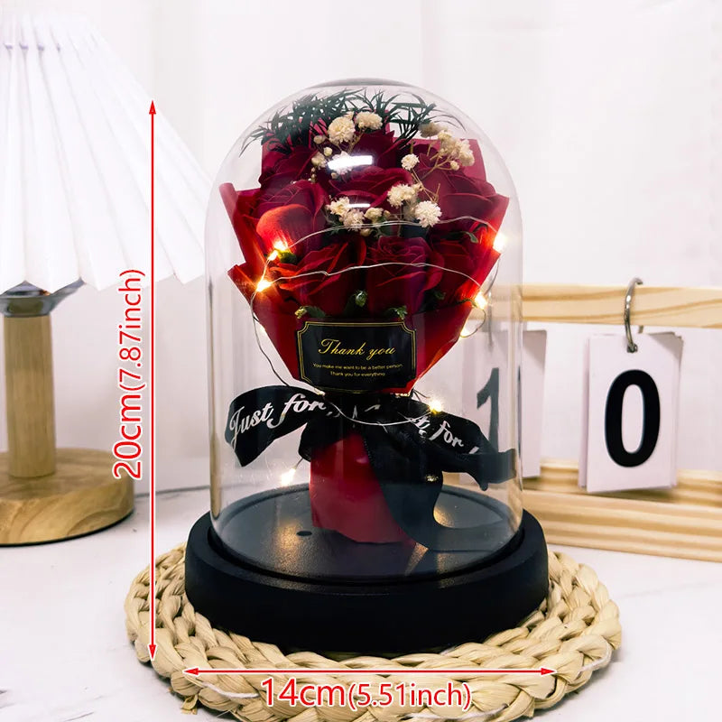 Eternal LED Light Acrylic Cover Flower Valentines Day Gift Wedding Party Decor Flower Set Transparent Rose Holiday Party Gift