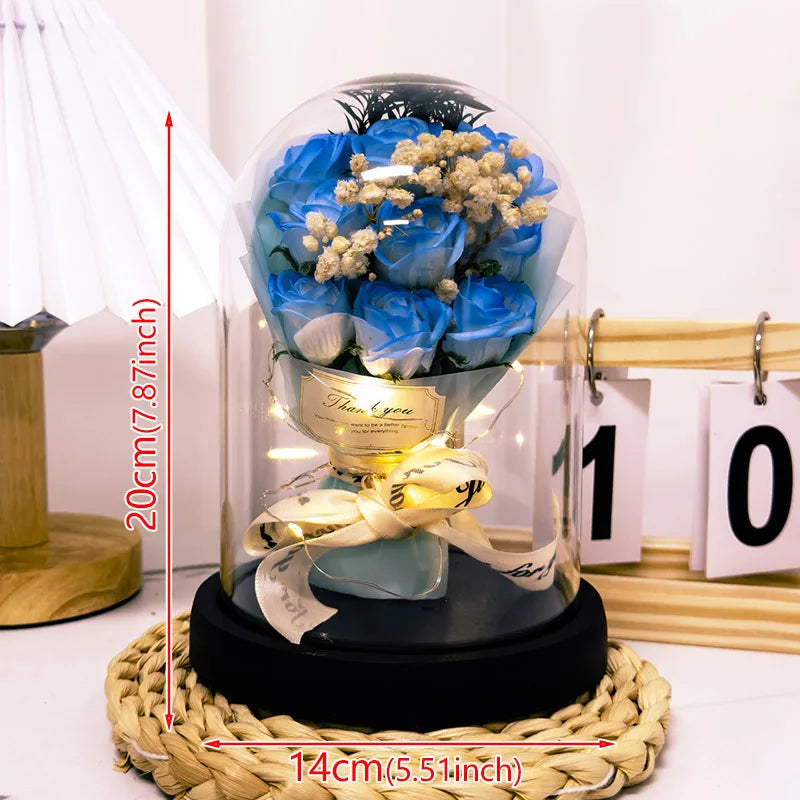 Eternal LED Light Acrylic Cover Flower Valentines Day Gift Wedding Party Decor Flower Set Transparent Rose Holiday Party Gift