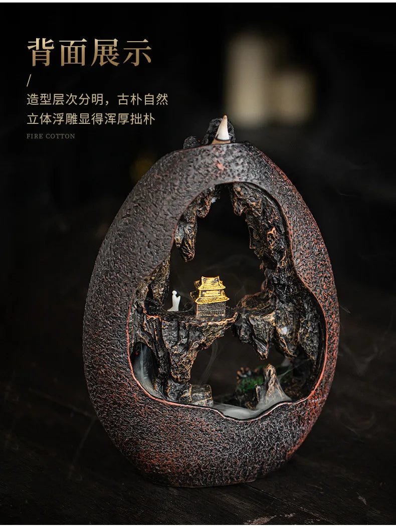 Asking Buddha Backflow Incense Burner, Sandalwood Agarwood Burner, Living Room Tea Ceremony Creative Gifts Ornament,