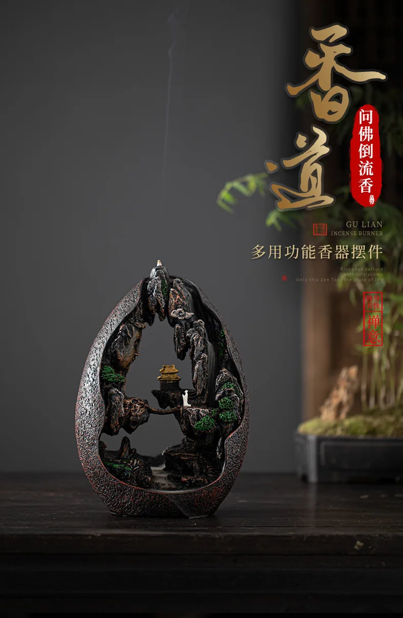 Asking Buddha Backflow Incense Burner, Sandalwood Agarwood Burner, Living Room Tea Ceremony Creative Gifts Ornament,