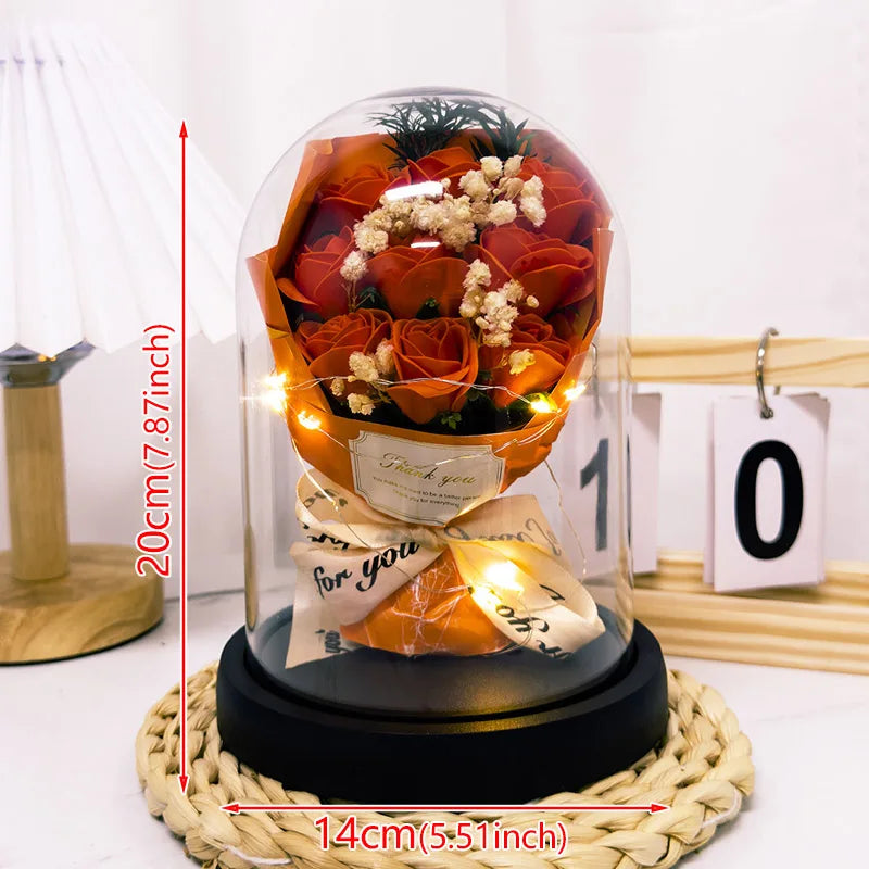 Eternal LED Light Acrylic Cover Flower Valentines Day Gift Wedding Party Decor Flower Set Transparent Rose Holiday Party Gift