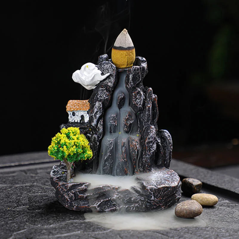 Resin Backflow Incense Home Ornament Mountains River Waterfall Reflux Incense Burners Fountain Backflow Aroma Incense Holder