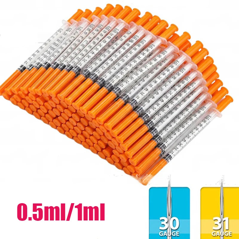 20/50/100pcs 1ml 0.5ml 30G 31G Pet Animal Dog Cat Disposable Syringe Plastic Veterinary Syringe With Needles Medical Supplies