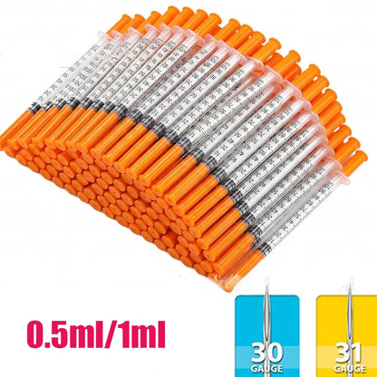20/50/100pcs 1ml 0.5ml 30G 31G Pet Animal Dog Cat Disposable Syringe Plastic Veterinary Syringe With Needles Medical Supplies