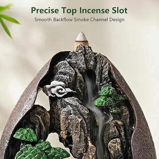 Large Size Mountain Waterfall Incense Burner Backflow Room Decor Incense Cone Holder with 36 Pcs Meditation Oud Incense Cones