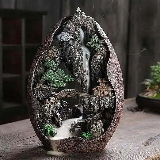 Large Size Mountain Waterfall Incense Burner Backflow Room Decor Incense Cone Holder with 36 Pcs Meditation Oud Incense Cones