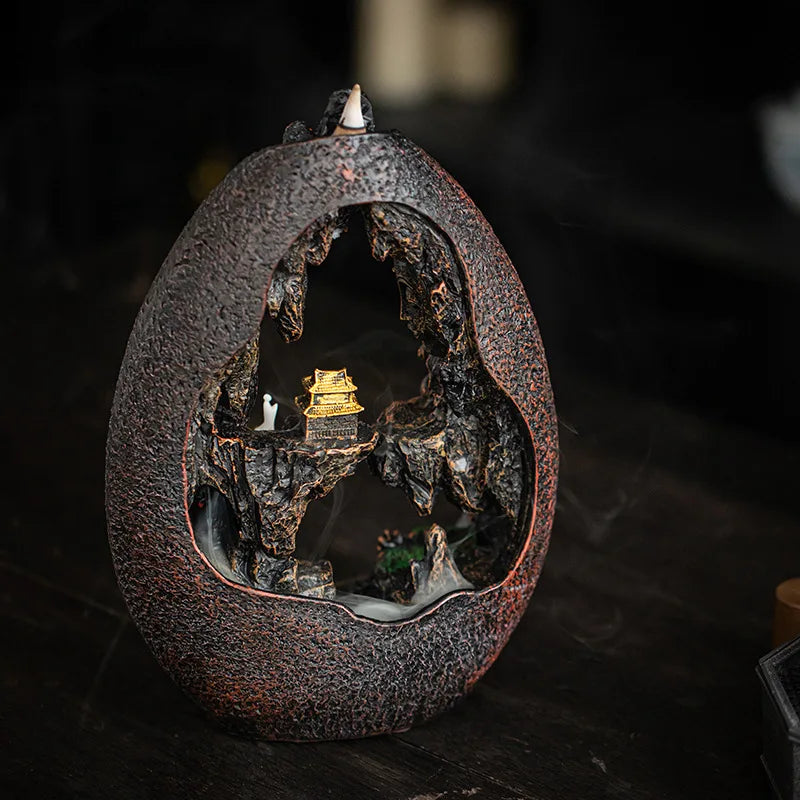 Asking Buddha Backflow Incense Burner, Sandalwood Agarwood Burner, Living Room Tea Ceremony Creative Gifts Ornament,