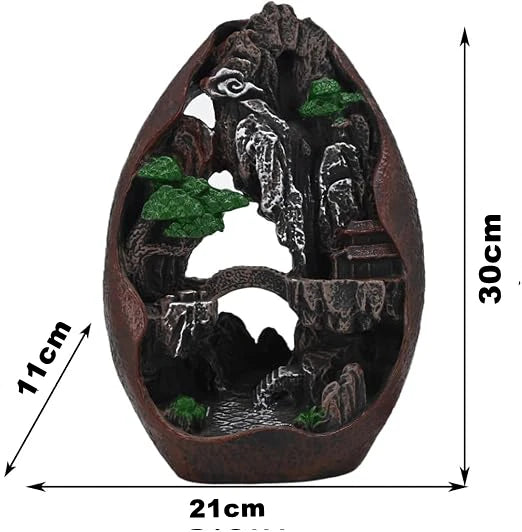Large Size Mountain Waterfall Incense Burner Backflow Room Decor Incense Cone Holder with 36 Pcs Meditation Oud Incense Cones