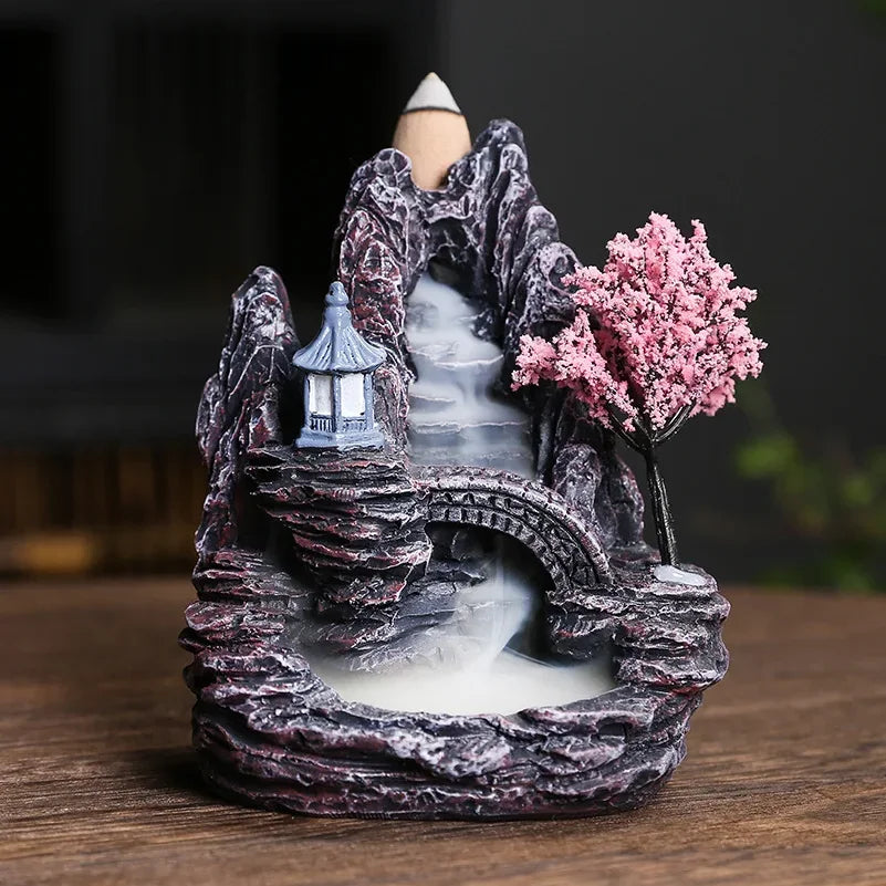 Resin Backflow Incense Home Ornament Mountains River Waterfall Reflux Incense Burners Fountain Backflow Aroma Incense Holder