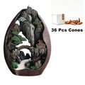 Large Size Mountain Waterfall Incense Burner Backflow Room Decor Incense Cone Holder with 36 Pcs Meditation Oud Incense Cones